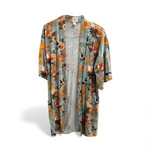 Crane butterfly  print turquoise Kimono duster s